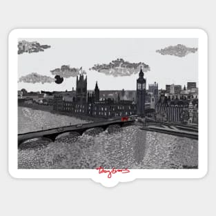 Westminster on the Thames, London  Black and white Sticker